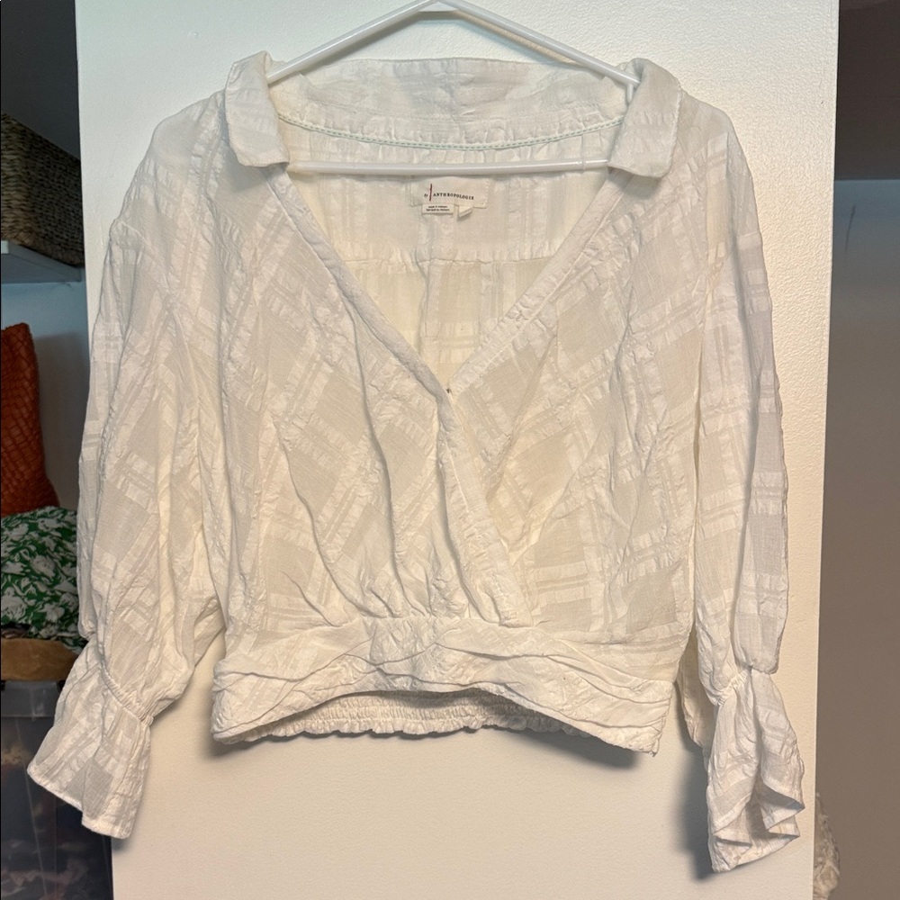 Anthropologie Cream Textured Blouse